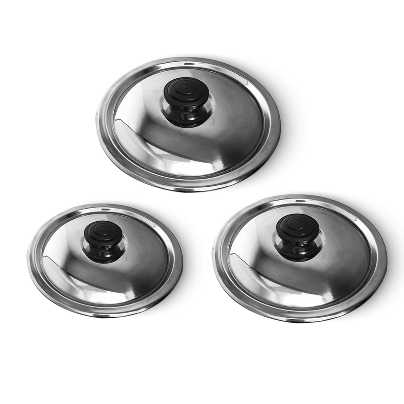  Kitchen Expert Stainless Steel Lids For Utensils | Set Of 3 (16.5cm, 18cm & 20cm)
