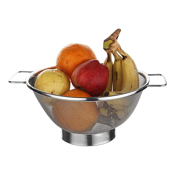 KUVI Stainless Steel Colander Basket, Mesh Colander Strainer Basket for Kitchen Straining, Draining, Salad, Spaghetti and Noodles (Size-10)
