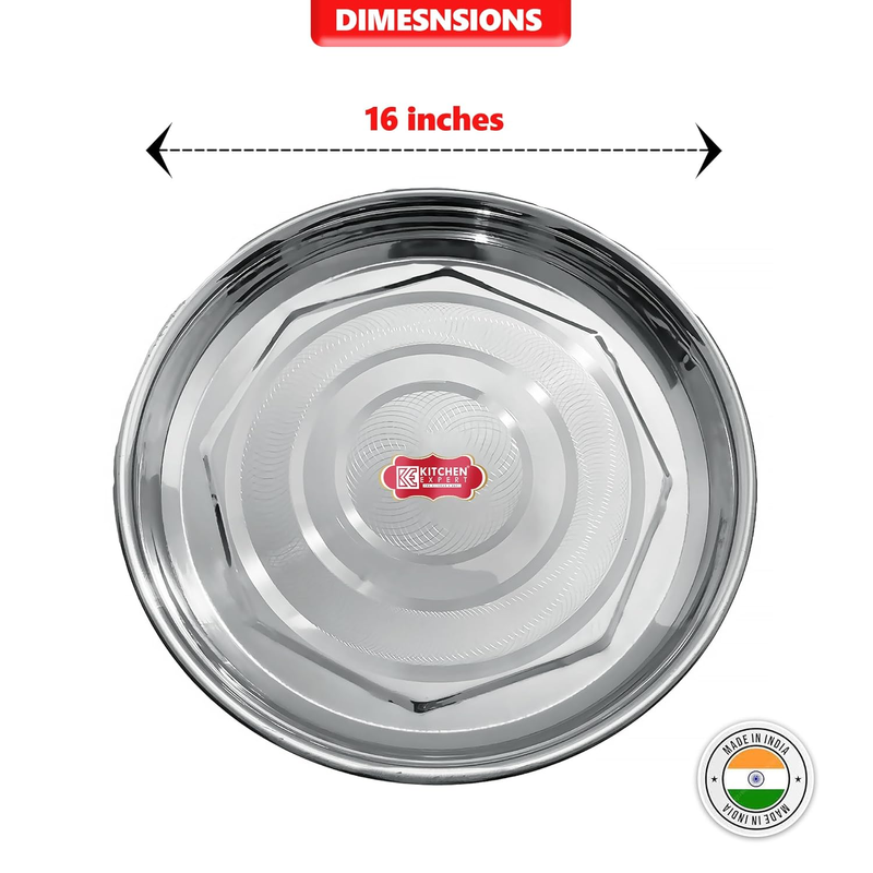 Kitchen Expert® Stainless Steel Dinner Plate| Bhojan Thali for Serving | Steel Thali for Kitchen | Set of 2